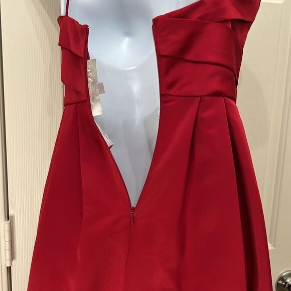 David’s Bridal Dress Sz 12 Apple Maroon Burgundy Red Ruched Spaghetti Strap Maxi - Picture 7 of 15